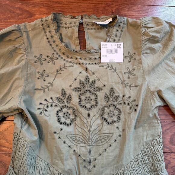 American Eagle Olive Green Long Sleeve Embroidered Dress size XXS NEW WITH TAGS - Picture 6 of 8